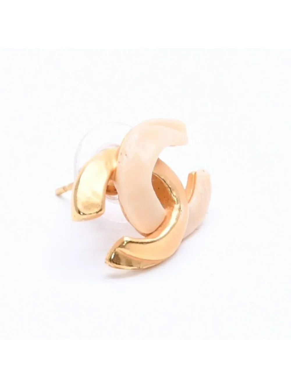 Chanel Earrings CC Logo 00 Gold Ivory Bicolor Metal